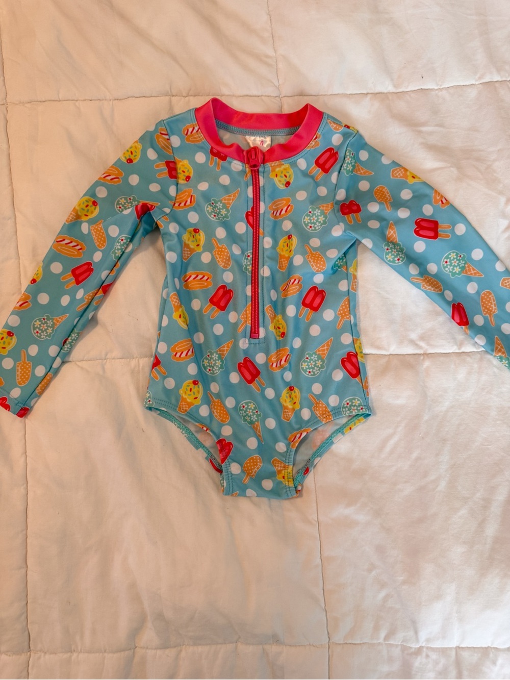 Kids Long-Sleeve One-Piece Swimsuit - Blue with Popsicle Print